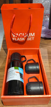 Black Vacuum Flask Set Stainless Steel Thermos with 3 Cups, Approx 500ml
