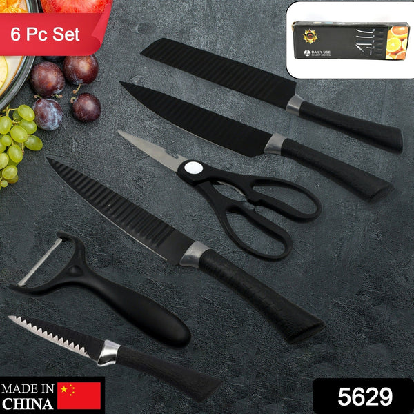 6 Pcs Professional Kitchen Knife Set with Non-Slip Handle, Peeler & Scissor
