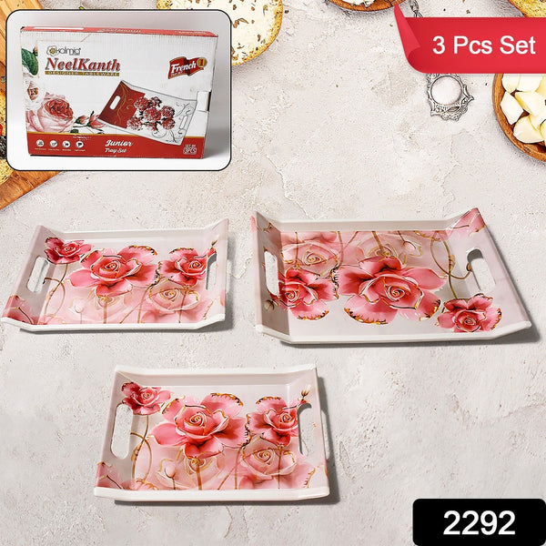 Plastic Rectangular Serving Tray Set  Printed Design Trays for Home & Kitchen