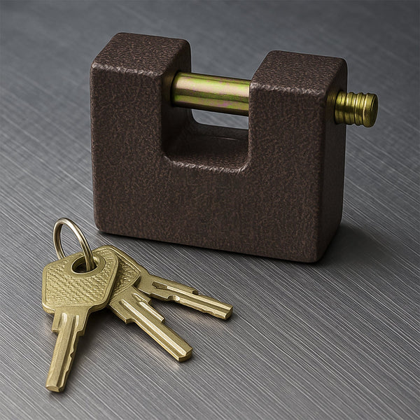 Iron lock, Brass Core and Thickened Spray Black Iron Door Lock With 5 pc Keys (63 mm )