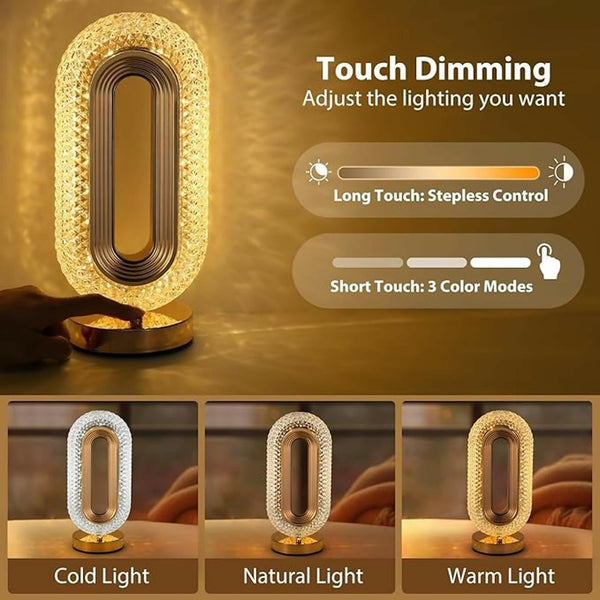 Luxury Crystal Touch Lamp with 3 Color Modes & Dimmable Brightness