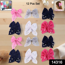 Hair Bow Knot Clip Suitable Girls (12 Pc / Multicolour & Mix Design)