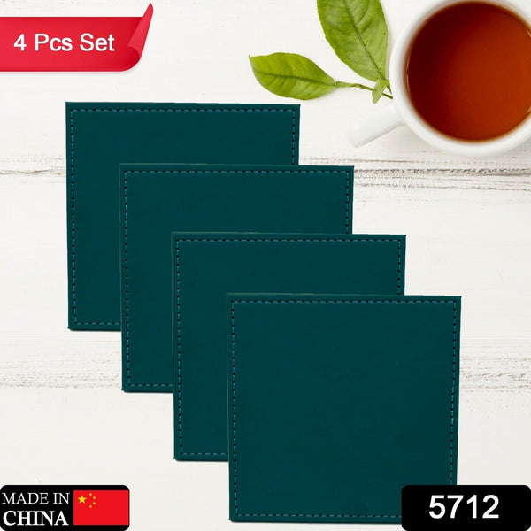 Square Leather Tea Coaster Set  Durable Dining & Coffee Table Decor (4 Pc)