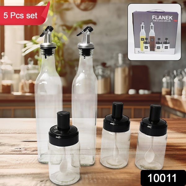 Transparent Glass Oil Dispenser 500 ML Bottle (5 Pcs Set)