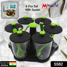 Multipurpose 6 Piece Miracle Revolving Plastic Spice Container Rack With 6 Spoon, Condiment Set