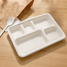 5-Compartment Rectangle Lunch Compostable Bagasse Plate  10 Pcs Pack