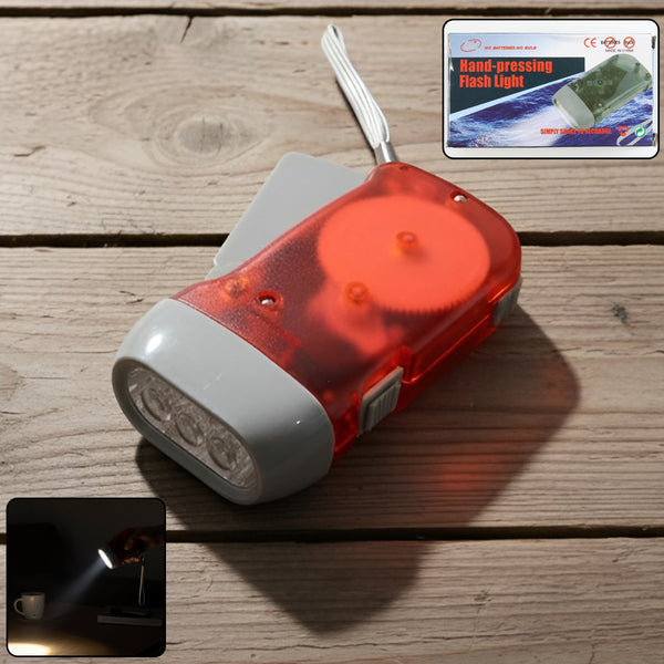 2-LED Hand Press Torch Battery-Free Hand Crank Flashlight