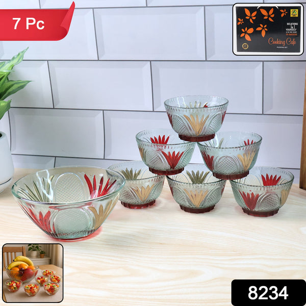 Rose glass Multipurpose Pudding / Dessert / Ice Cream Bowl Set for Home use (Set of 7 pc)
