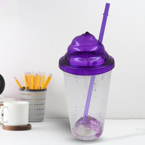 Creative Plastic Cold Drink Cup with Lid & Straw  Tumbler (Mix Color)
