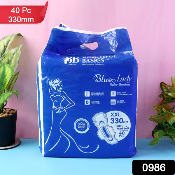 Beautiful Basics Blue Lady Long Pads With Wides Wings Sanitary Pads  330 mm, 40-Pack