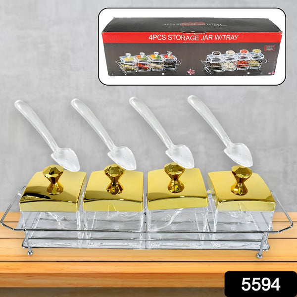 Storage Jar Set with 4 Jars Lids Tray and 4 Spoons for Coffee Tea Sugar  Kitchen Use