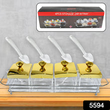 Storage Jar Set with 4 Jars Lids Tray and 4 Spoons for Coffee Tea Sugar  Kitchen Use