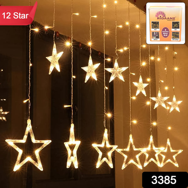 12 Stars LED Curtain String Lights with 8 Flashing Modes (Warm White / With Box)