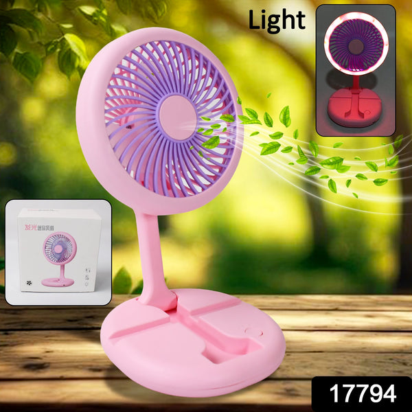 USB Rechargeable Portable Fan with LED Light  Heavy-Duty Foldable Fan